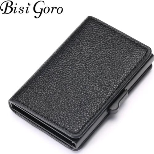 BISI GORO 2020 RFID Blocking Card Wallet New Business Card Holder Aluminum Box Fashion Soft Leather Slim Card Case Dropshipping