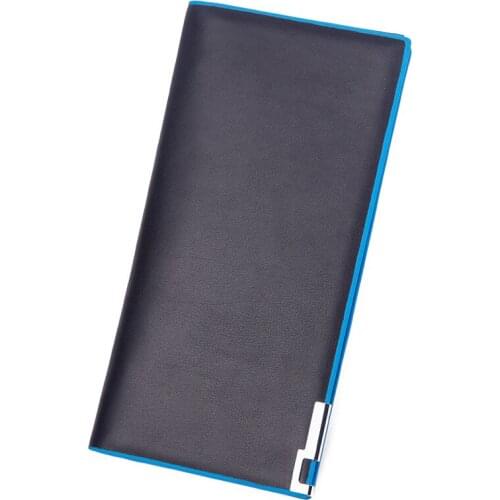 Leather Long Purse Mens Wallet Clutch Contrast Color Wallet Ultra-thin Color Multifunction