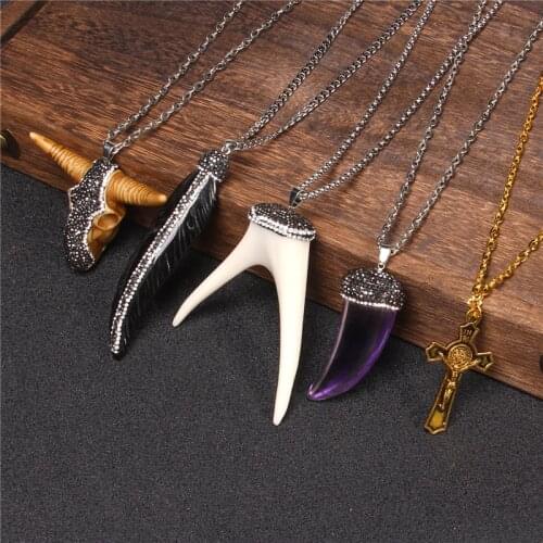 Metal Fashion Popular Mens and Womens Necklace Cow Bone Crystal Cow Head Cross Jesus Necklace chain necklaces jewelry bar gift