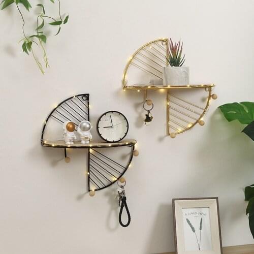 Multifunctional Hook Home Bedroom Wall Storage Rack Simple Creative Semicircle Rectangular Wall Shelf