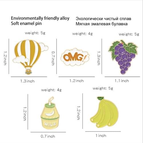 New 20Pcs Hot Air Balloon Grape Banana Milk Alloy Brooch Badge Lapel Pin Action Figure Toy