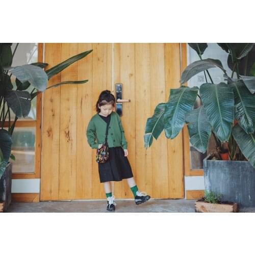 2020 Autumn and Winter New Boys and Girls Cardigans Cute and Handsome Avocado Green All-wool Cardigan Children Sweater