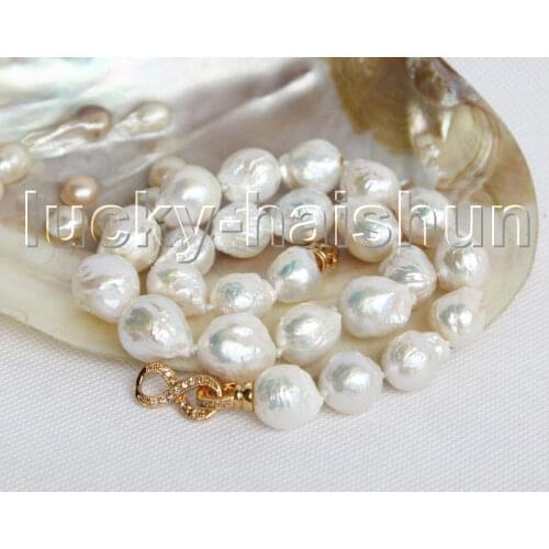 JQHS Baroque 18" 17mm white Kasumi pearls Beaded Strand knotted necklace j11305