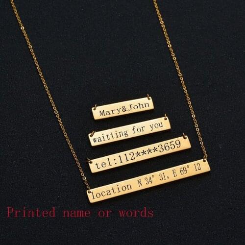Personalised Gift 316L Stainless Steel Custom Personalized Name 3 Colors Square Dog Tag Pendant Necklace Customized Necklace