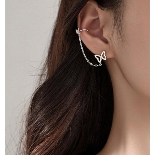 Simple Butterfly Rhinestone Long Chain Earrings For Women Shine Sun Crescent Geometric Tassel Piercing Earring Party Jewelry