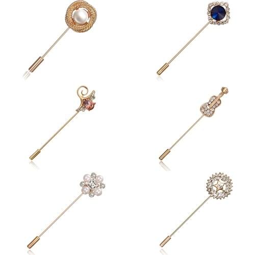 Rinhoo 2021 Fashion New Sweater Brooch Pearl Rhinestone Flower Corsage Long Needle Pin For Women Shawl Shirt Collar Accessories