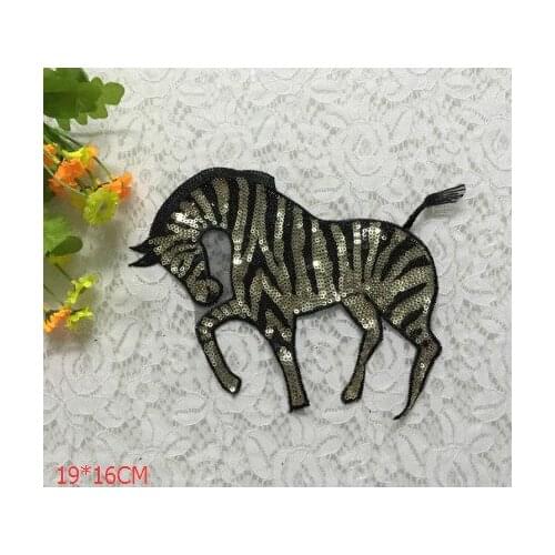 Hand Sewn Garment Decoration DIY Accessories Cloth Zebra Animal Embroidered 19X16CM Sequin Zebra