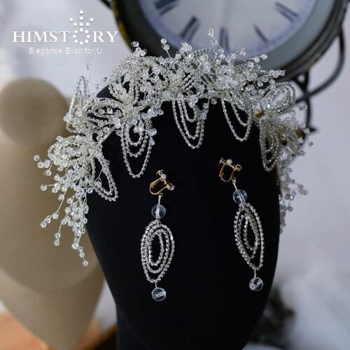 Himstory Romantic Silver Color Rhinestone Crystal Bride Hairband Beading Headband Tiaras Wedding Hair Jewelry Accessories