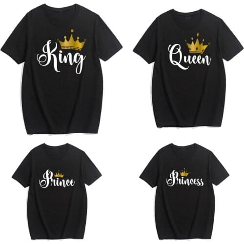 Funny King Queen Prince Princess Family Matching Clothes Casual Father Son Mother and Daughter Shirts Gold Crown print tops