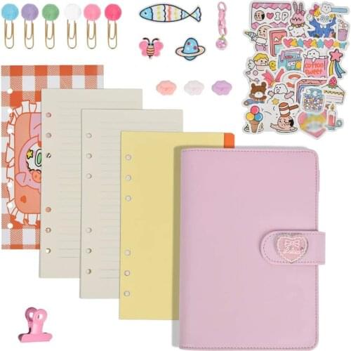 A6 Binder Notebook PU Leather Diary Travel Journal Writing Paper Set Personalized Cute Stationery Gifts for Girls Kids Children
