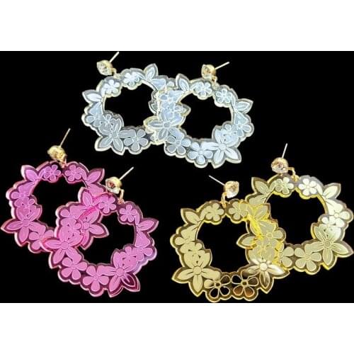 Mirror Flower Wreath Women Long Elegant Sweet Girl Party Earring