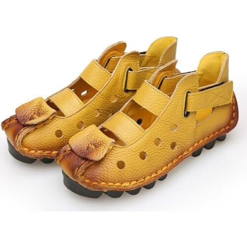 2020 Summer Sneakers Flat Genuine Leather Women Shoes Leisure Women Gladiator Sandals Woman Retro Handmade Platform Sandals