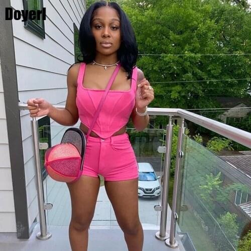 Crop Top 2 Piece Short Set Women Summer Beach Streetwear Casual Two Piece Matching Sets Club Outfits Biker Shorts Set Wholesale