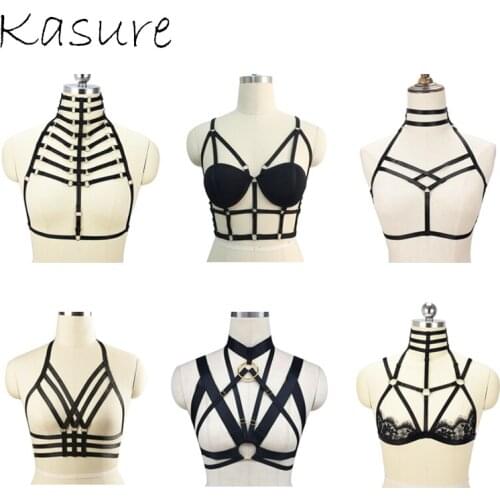 Kasure Sexy Hollow Out Elastic Adjustable Strap Body Harness Lingerie Belt Crop Tops Harness Punk Black Bra Dance Wear for Women