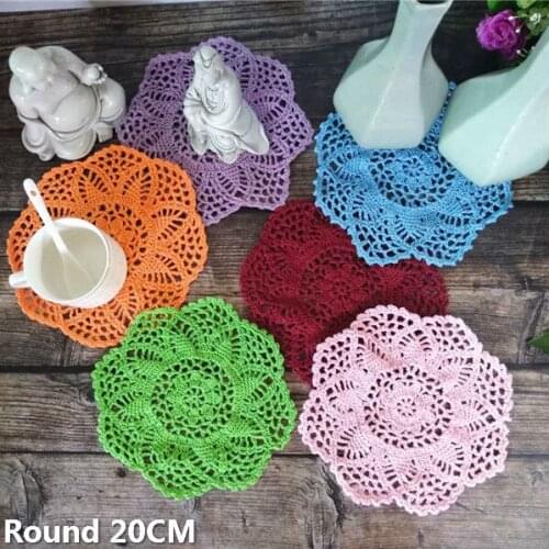 20CM Round Vintage Cotton Crochet Flower Placemat Handmade Table Napkins Dining Mat Home Kitchen Place Mat Mug Glass Coaster Pad