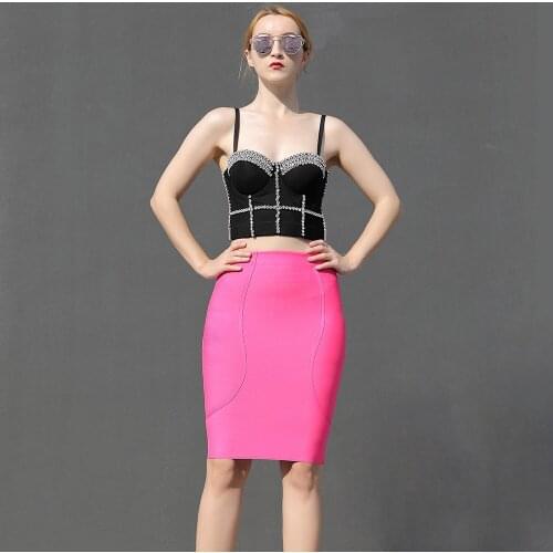 2021 New Arrival Sexy Two Piece Sets Women Beading Crop Tops Bandage Skirts Elegant 2 Piece Sets Suits Summer Clothing