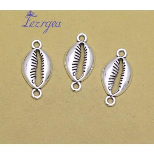 30pcs/lot--28x14mm,Shell cham,Antique silver plated Shell Connector charms,DIY supplies,Jewelry accessories