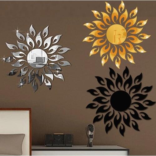 1set 3d Mirror Wall Stickers Sun Flower Flame Decorative Stickers Room Decoration Home Decor Living Room Luxury Style Bedroom