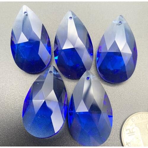5PC 38MM Blue Teardrop Faceted Glass CRYSTAL Prism Chandelier Lamp Parts 1 Hole Hanging Pendant DIY Suncatcher Decoration