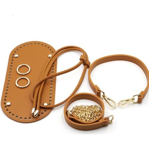 5Pieces/Set DIY Handmade Crochet Handbag Pouch Accessories Artificial Leather Shoulder Strap Chain Handle Bag Bottom Replacement