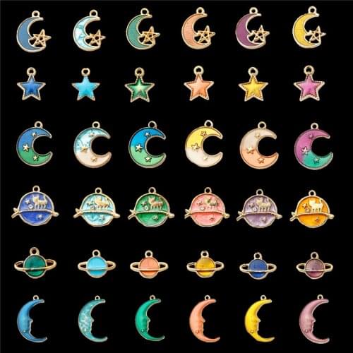 8Pcs Mixed Cute Moon Stars Globe Charms DIY Earrings Bracelet Pendant Neacklace Accessories For Jewelry Making