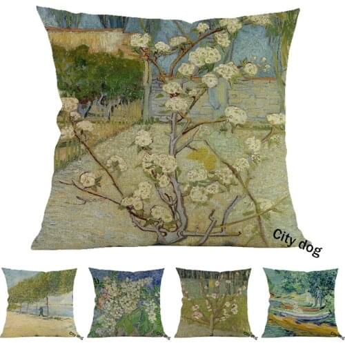 Apricot Trees in Blossom Painting art Cotton and linen square 45*45cm pillow case Cushion cover Home sofa pillowcase Decor
