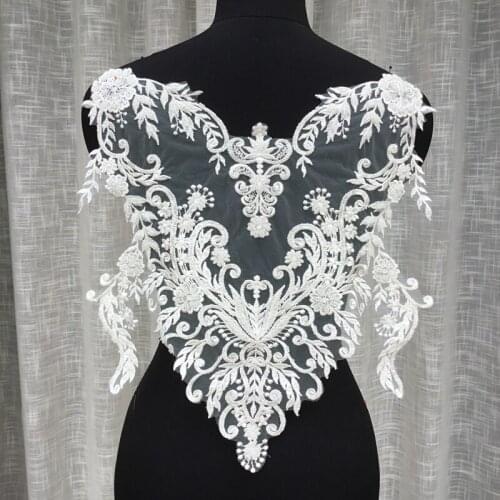 Beads Embroidered Lace-Applique DIY Wedding Dress Back Patches VS102936