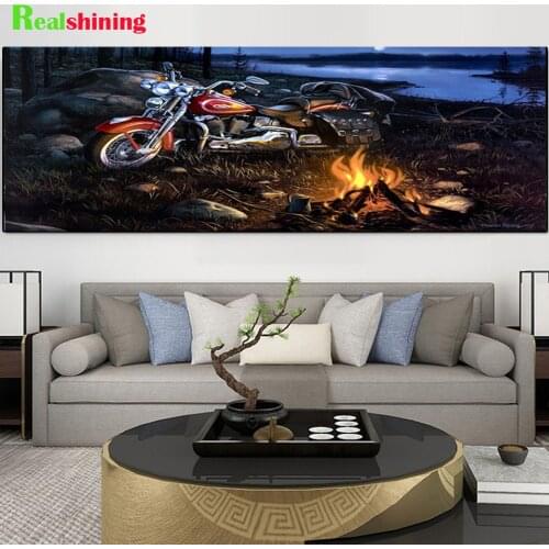 Large 5D Diamond Mosaic Night Black and White Motorcycle DIY full Diamond Embroidery Diamond Painting gifts mosaic Decor N2022