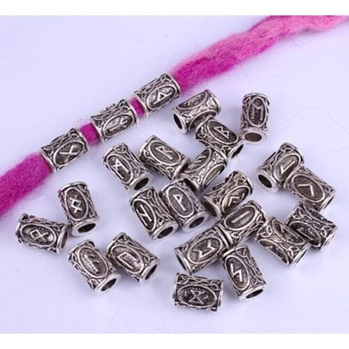 5/24pcs Mix Antique Silver Hair Braid Beard Dreadlock Beads Rings Personality Letter Pattern Design for Hair Styling Accessories