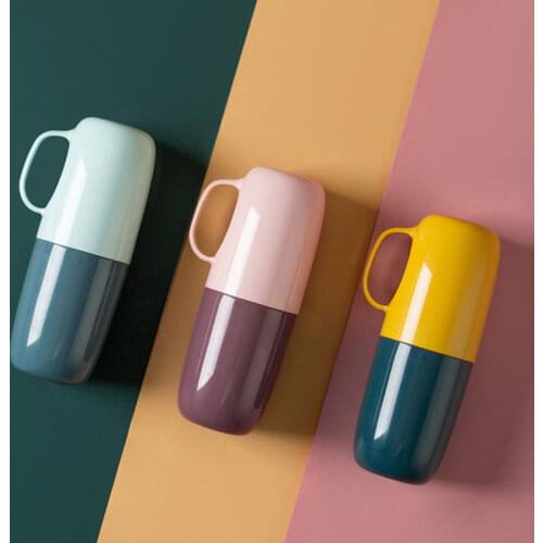 Bathroom toothbrushing cup with handle couple mouthwash cup travel portable toothbrush cup plastic dental storage box