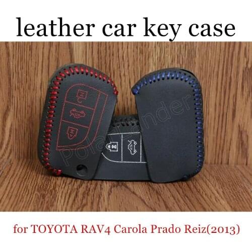 Only Red new coming car key case leather hand sewing car key cover fit for TOYOTA RAV4 Carola Prado Reiz(2013) Levin Camry(2015)