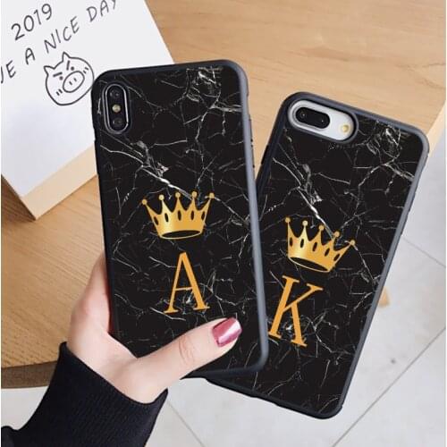 Phone Case For Huawei Honor 10 X 10X 20 Lite 10i 8X 9X 9A Y6 Y7 Y9 2019 Marble Initial Letter Crown Cases Silicone Cover Fundas