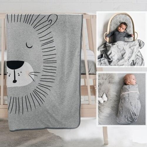 INS Cartoon Animals Baby Blanket Cotton Swaddling Wrap Newborn Envelope Sleep Sack Bedding Stroller Cover