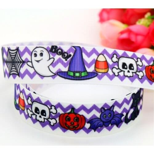 DHK 7/8'' 5yards Halloween chevron printed grosgrain ribbon headwear hair bow diy party decoration OEM 22mm C1208