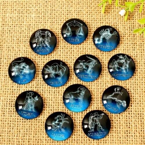 Blue 12 Constellation Mixed Color Dome Glass Mosaic/ Printed Half Round Cabochons for Jewelry Making