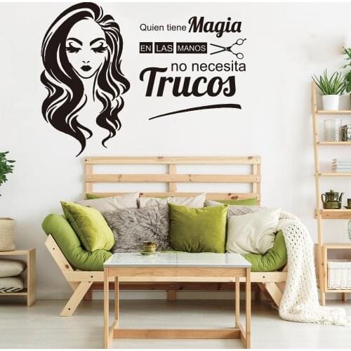 Spanish Beauty Salons Hairdressers Who Has Magic Wall Sticker Hair Nail Spa Beauty Salon Shop Window Glass Wall Decal Vinyl Art