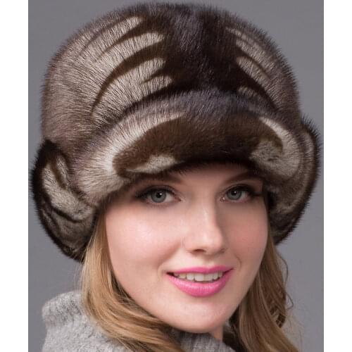 JKP Womens Bomber Hat Real Suede Earmuffs Winter Warm Women Fur Cap Mink Fur Beret Russian High-Quality Elegant Head Hat DHY-44