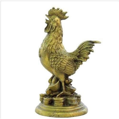 Lucky Chinese Bronze gilt Wealth "Fu" Chicken Rooster Cock Animal Bronze Statue