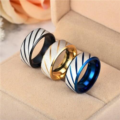 Ufine Fashion Simple internal arc double bevel edge batch flower diagonal sand steel ring 8mm Stainless steel jewelry R048
