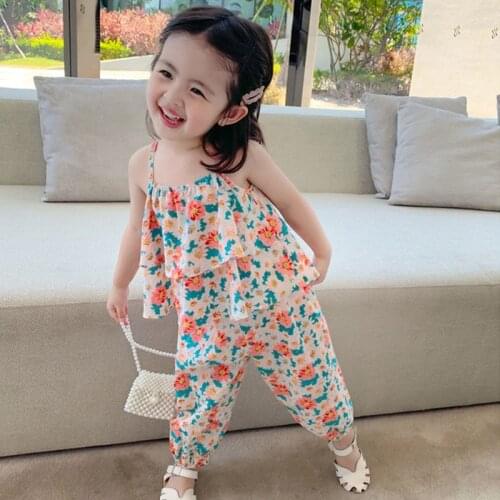 Girls Suits Baby Summer New Childrens Clothing Trend Korean Version of Broken Flower Two-piece