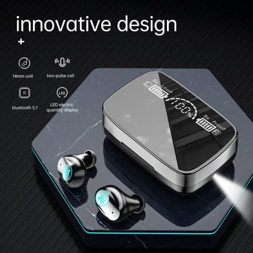 M9-16 Bluetooth Headset HD LED Mirror Display HiFi Sound Effect Touch 2000mAh Charging Box Level 7 Waterproof Wireless Earphones