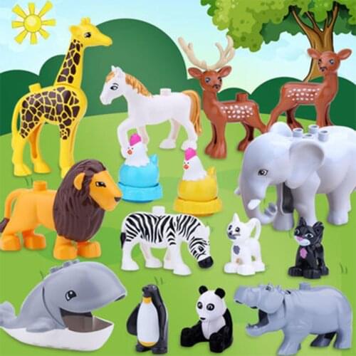 Small wooden cow large-particle animals characters carts parts lion giraffe hippo chicken cat toys for baby kids gifts
