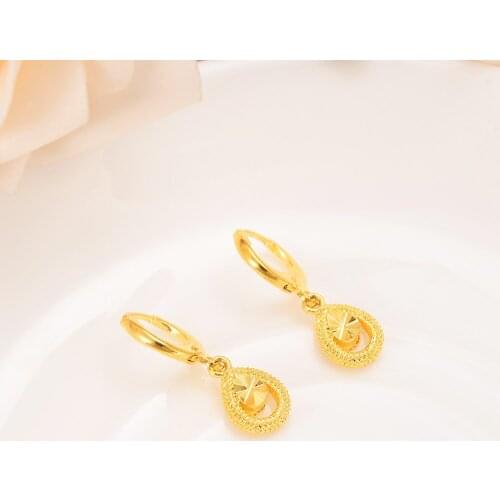 Cute gold Earring waterdrop Girls Ladies Birthday Party Trendy 22 K 24 K Thai Baht Fine Gold Filled Engagement Bands Promise