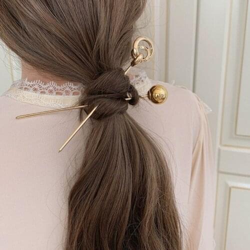Minimalist Women Metal Hair Stick Chignon Pin Round Ball Hollow Gold Chopstick Hairpin Vintage Updo Bun Holder Barrettes