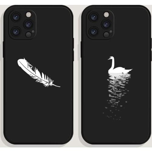 Fashion Brand Feather silicone girl Phone Case For iPhone 11 12 13 Pro MAX X XS XR 7 8 plus SE 2020 white swan soft Cover off