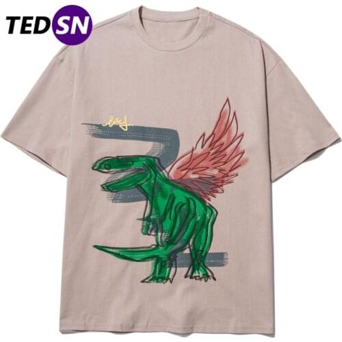 2020 Hip Hop T Shirts Streetwear Men Harajuku Dinosaur Print Oversized Short Sleeves Summer Casual Loose Tops Tees