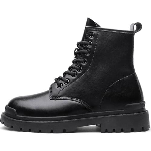 Mens Shoes Martin boots Leather Strappy High-top Short Boots Round-toe Leisure Hard-Wearing British Style Fashion Boots