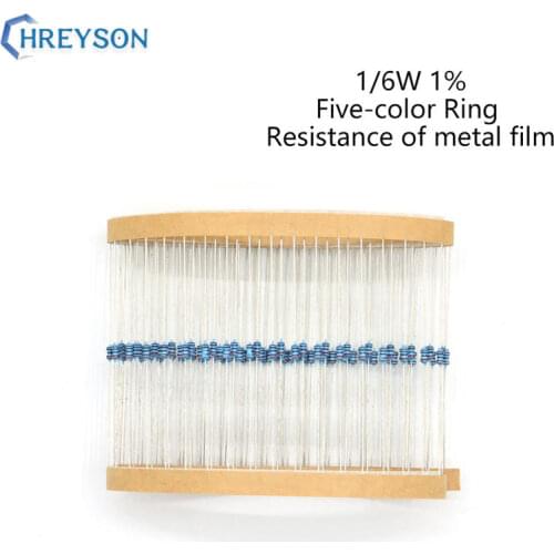 100Pcs 1/6W Metal Film Set Of Resistor 0R-22M 1% Tolerance 56K 75K 100K 130K 150K 390K 560K 820K 1M 10 Ohm Electronic Resistance