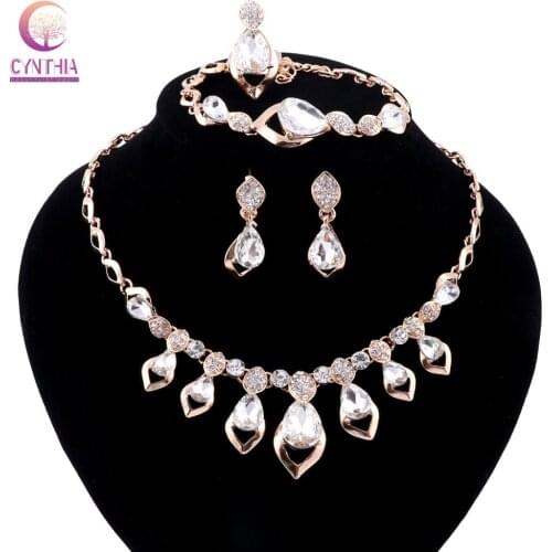 Crystal Water Drop Wedding Jewelry Sets for Women Prom Bridal Necklace Earrings Sets African Beads Jewelry Sets