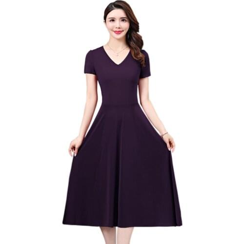 New Women Summer Elegant Red Dresses L-5XL Ladies Short Sleeve V-Neck Long Solid Dress Plus Size Female Vestidos Women Clothing